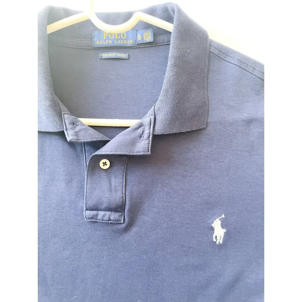 Men's Polo Ralph Lauren Navy Blue Pima Soft Touch Polo Shirt Size XL